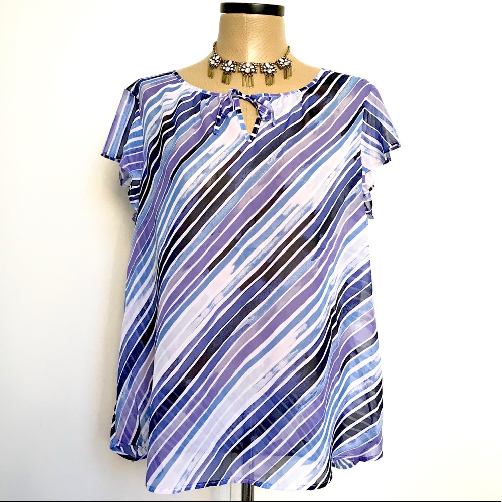 💜GAP sheer purple and navy striped top💜